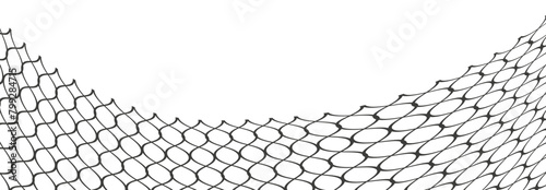 Illustration of a black fishing or football net.Checkered wavy background in doodle style.