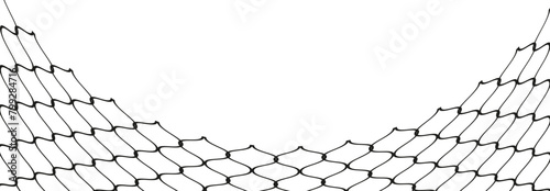 Illustration of a black fishing or football net.Checkered wavy background in doodle style.