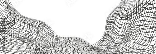 Illustration of a black fishing or football net.Checkered wavy background in doodle style.