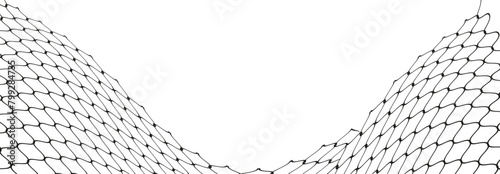 Illustration of a black fishing or football net.Checkered wavy background in doodle style.