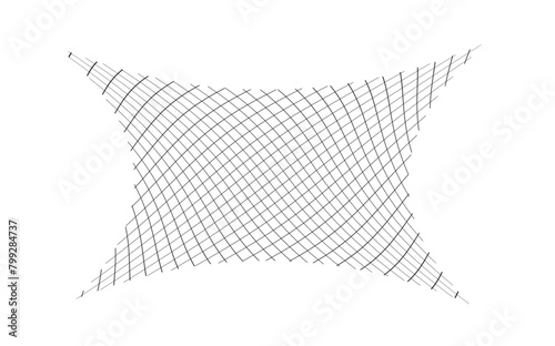 Illustration of a black fishing or football net.Checkered wavy background in doodle style.