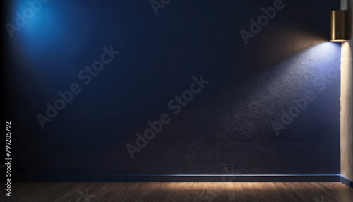 Spotlight on the Wall for Copy space Blue  background 