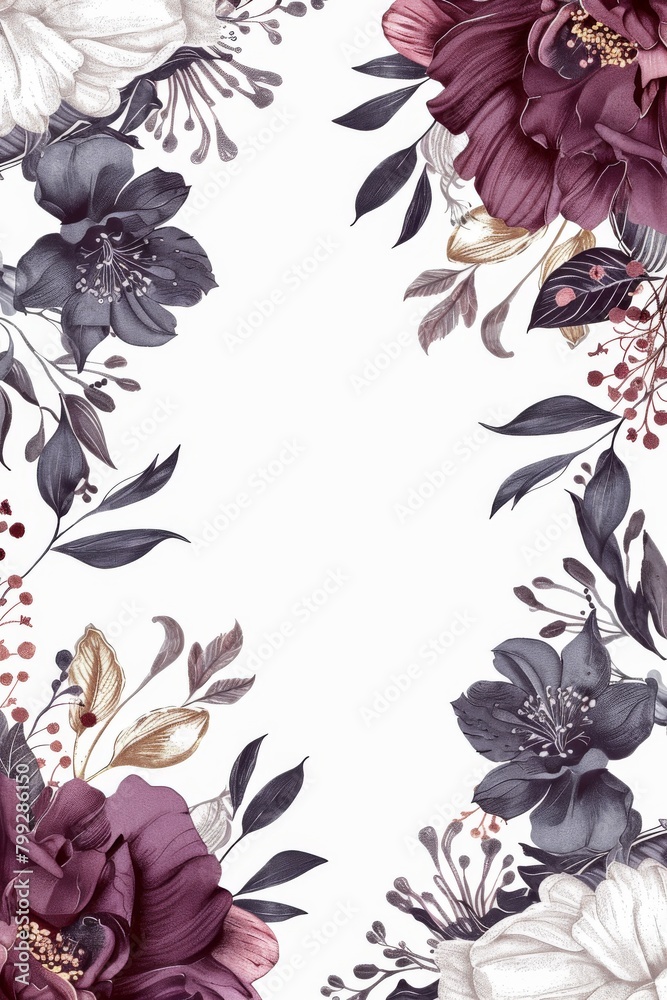 White Background With Purple and White Flowers
