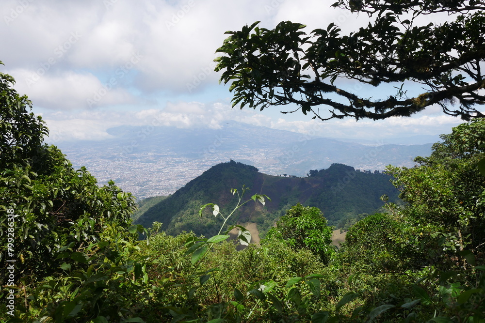 Tropischer Nebelwald am Berggipfel  Cerro Piedra Blanca in der Bergregion bei Escazú in Costa Rica mit Blick zum Berg  San Miguel am Cruz de Alajuelita