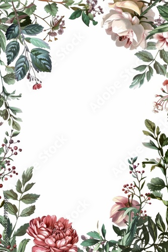 Floral Frame With Pink Flowers and Green Leaves