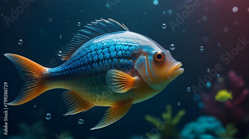 Kid Robot Fish Underwater Bubbles Background isolated .Generative AI © ourhome