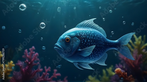 Kid Robot Fish Underwater Bubbles Background isolated .Generative AI