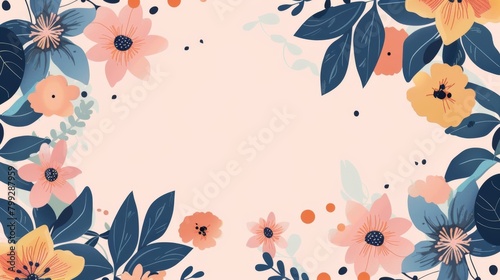 Elegant Floral Frame With Blue and Yellow Flowers