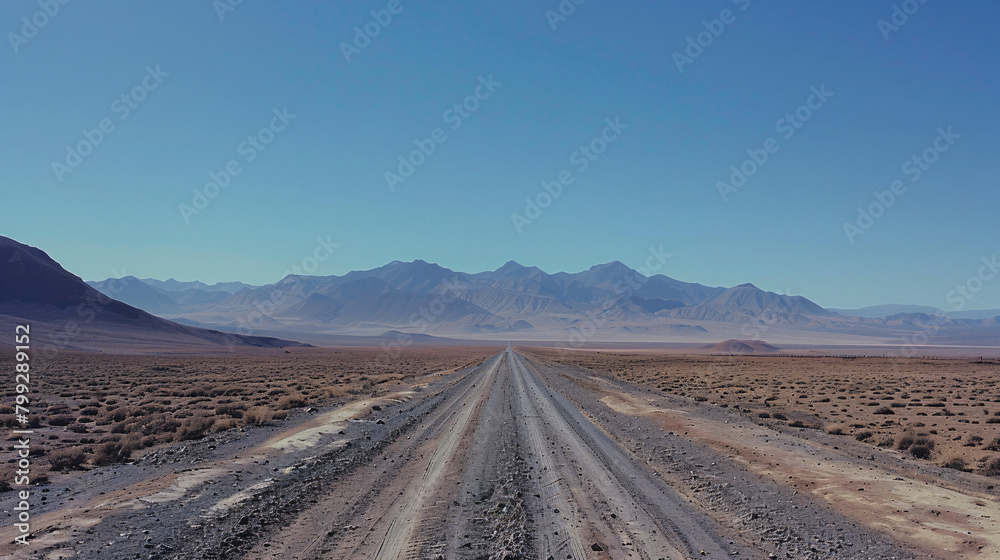 Straight Road Through Desert with Mountains in the Distance Straight Road Through Desert with Mountains in the Distance