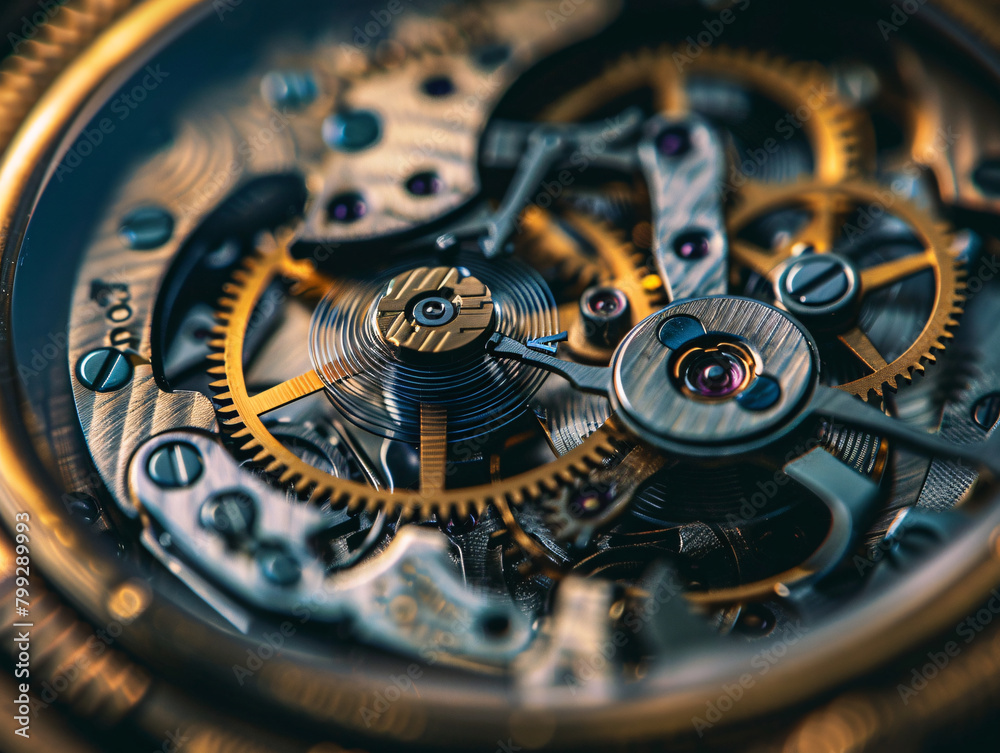 Detailed View of Luxury Watch Mechanism with Precision Gears and Springs