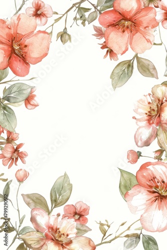 Pink Flowers Watercolor Painting on White Background