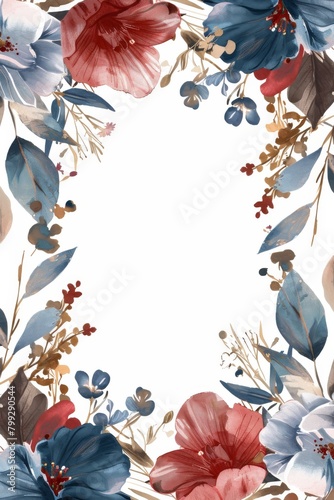 Floral Frame With Blue, Red, and White Flowers