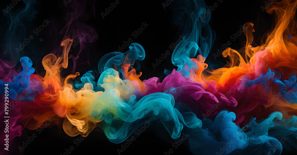 Colorful dense smoke in black background