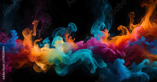 Colorful dense smoke in black background