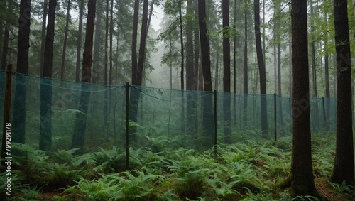 a transparent obstacle, a mesh fence stretches the entire length of the forest