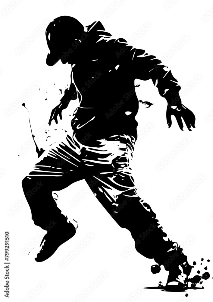 Silhouette vectorisée d'un danseur hip hop, traces de peinture, art urbain vintage oldschool Silhouette vectorisée d'un danseur hip hop, traces de peinture, art urbain vintage oldschool