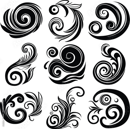 Graphic Design Assets Set of Curlicues and Flourishes