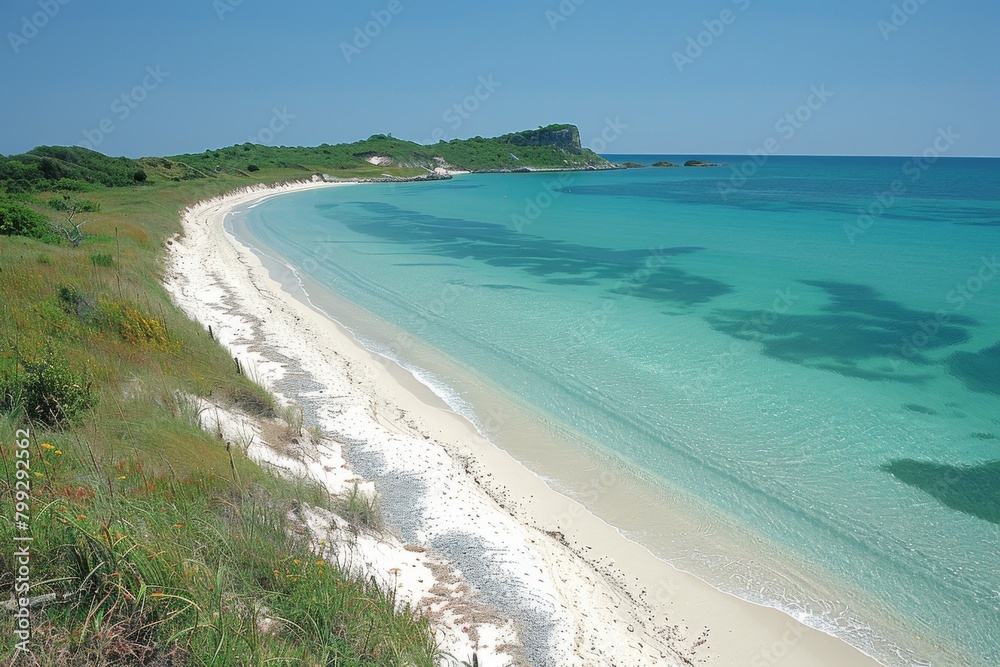 Sunny Day at a Sandy Beach With Clear Blue Waters