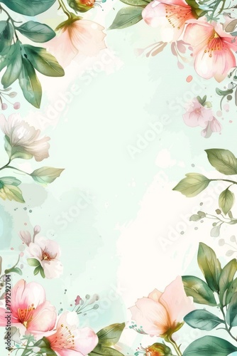Pink Flowers and Green Leaves Floral Background
