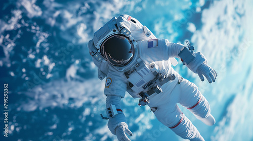 Panoramic Shot of an Astronaut Floating Outside a Spacecraft AI Generation
 photo