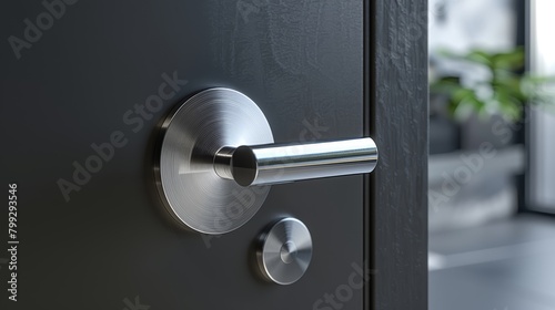 Realistic close-up of a heavy-duty door lock, highlighting its secure, metal components designed for high-traffic areas photo