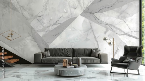 Ethereal geometric elegance showcased in a marble wallpaper design, perfect for adding a touch of sophistication and modernity to any space