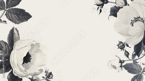 Monochrome Flowers on White Background