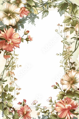Floral Frame With Pink Flowers and Green Leaves