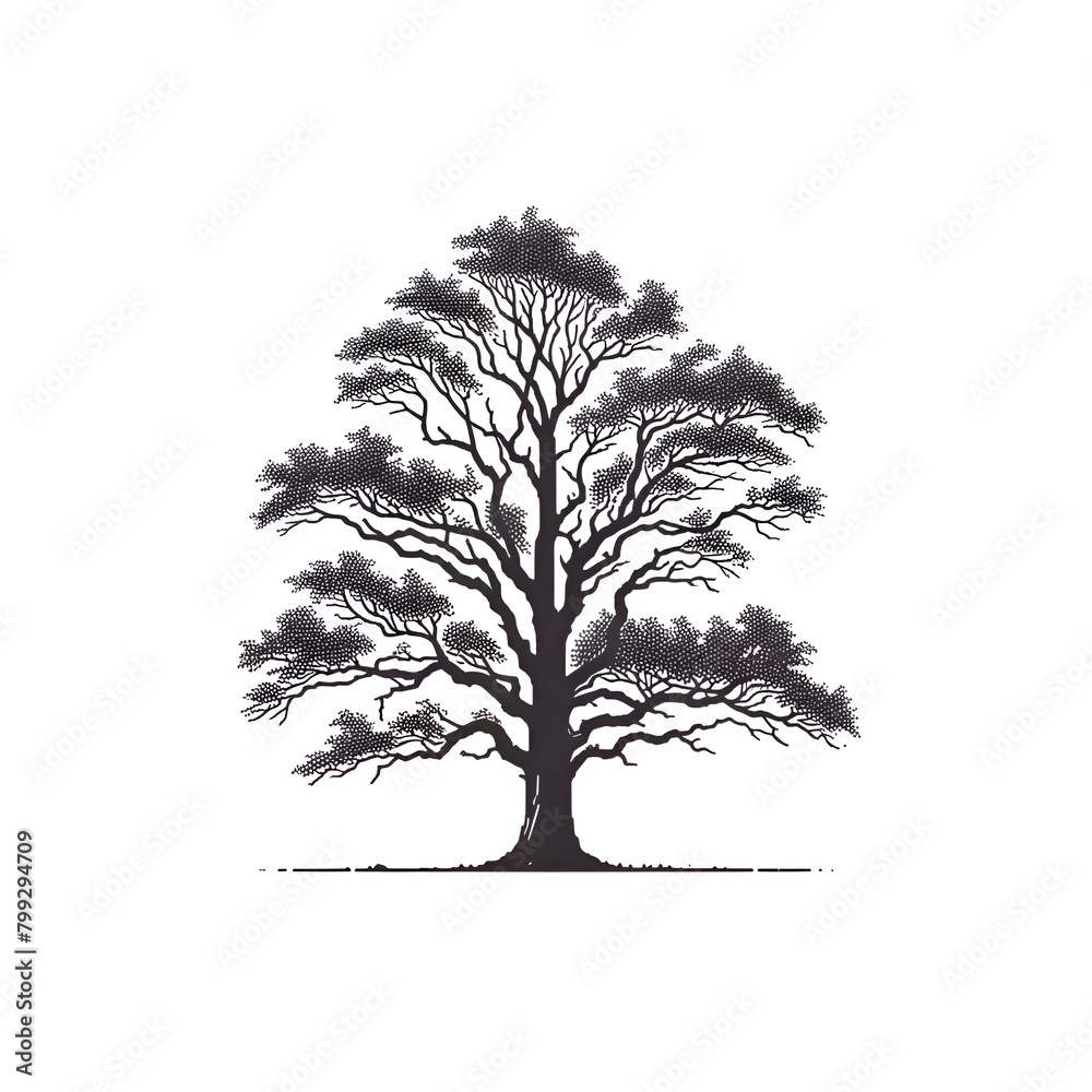 Fototapeta premium lone oak tree, presented as a detailed silhouette against a clear backdrop