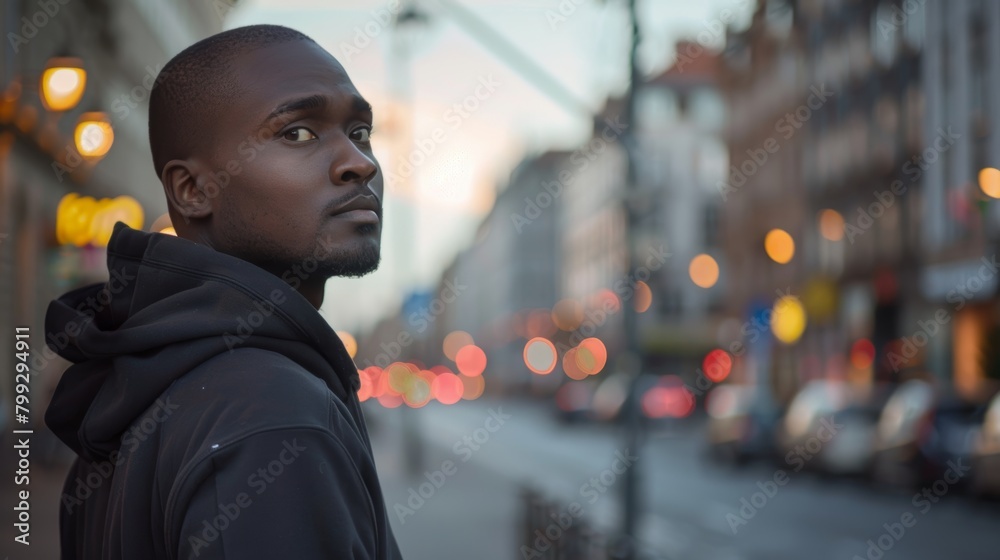 Fitness, workout, and black man in city training for marathon, race, or sport. Runner and man African athlete performing cardio in town for endurance, speed, and health.