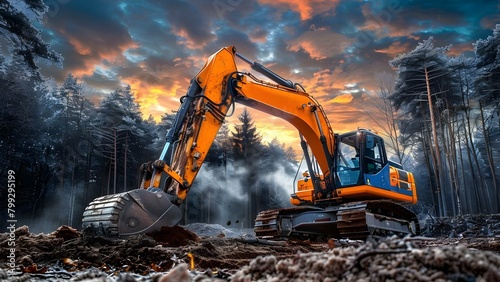 The Importance of Heavy Machinery in Construction: A Powerful Excavator on the Job Site. Concept Construction, Heavy Machinery, Excavator, Job Site, Importance