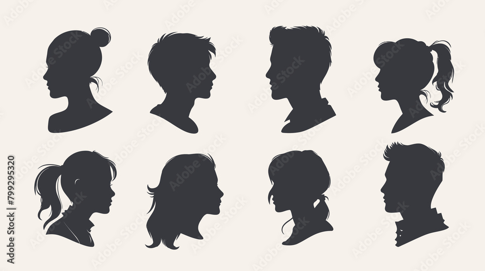 a set of silhouettes of people's heads