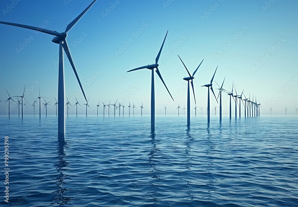 Harnessing Ocean Winds: Wind Power Farm with Array of Turbines in Open Sea