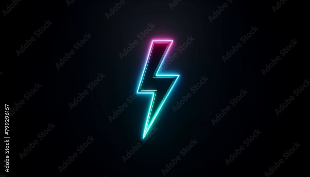 Electronic phone computer charging lightning bolt icon neon rainbow colors on black wallpaper background Electronic phone computer charging lightning bolt icon neon rainbow colors on black wallpaper background