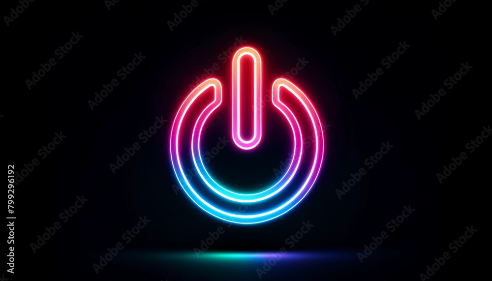 Rainbow neon power icon on black Rainbow neon power icon on black