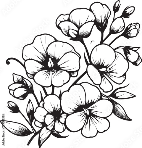 Sweet pea, black and white vector sketch illustration of floral ornament bouquet of sweet pea simplicity, Embellishment, zentangle design element for card printing coloring pages