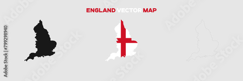 England Map Vector Pack. Map with Flag. Gray Map Silhouette. Gray Outline Map. Editable EPS file. 