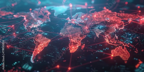 A digital map of the world with glowing connections between cities, representing global connectivity and data transfer across borders