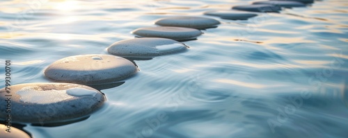 A row of smooth stones floating on water, representing the path to self-conduct.