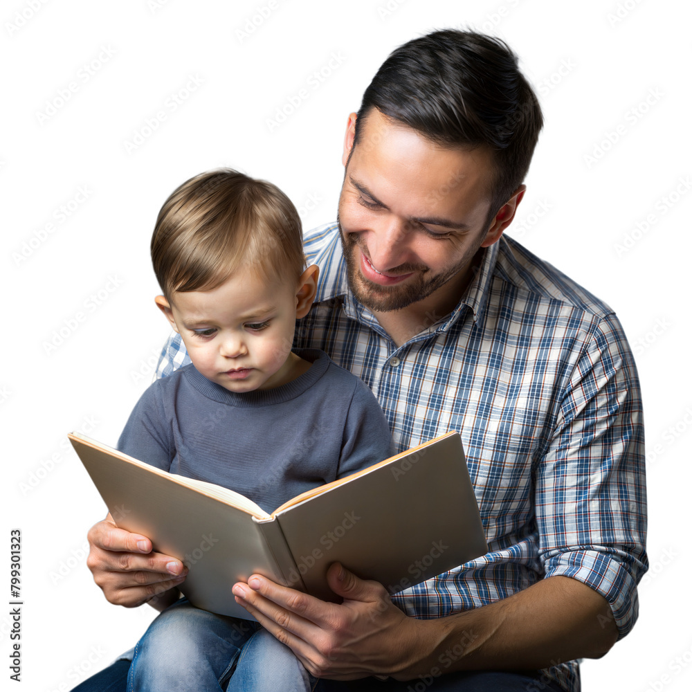 Father-and-son reading time with transparent background Father-and-son reading time with transparent background