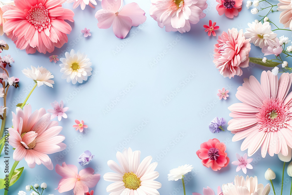 An empty card set against a pastel-colored background, adorned with delicate flowers, providing a serene and elegant canvas for personalized messages.
