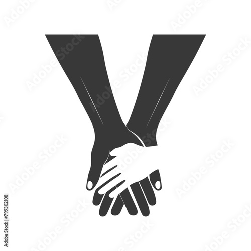 Silhouette Joining Hands holding in Harmony and Peace Between Races