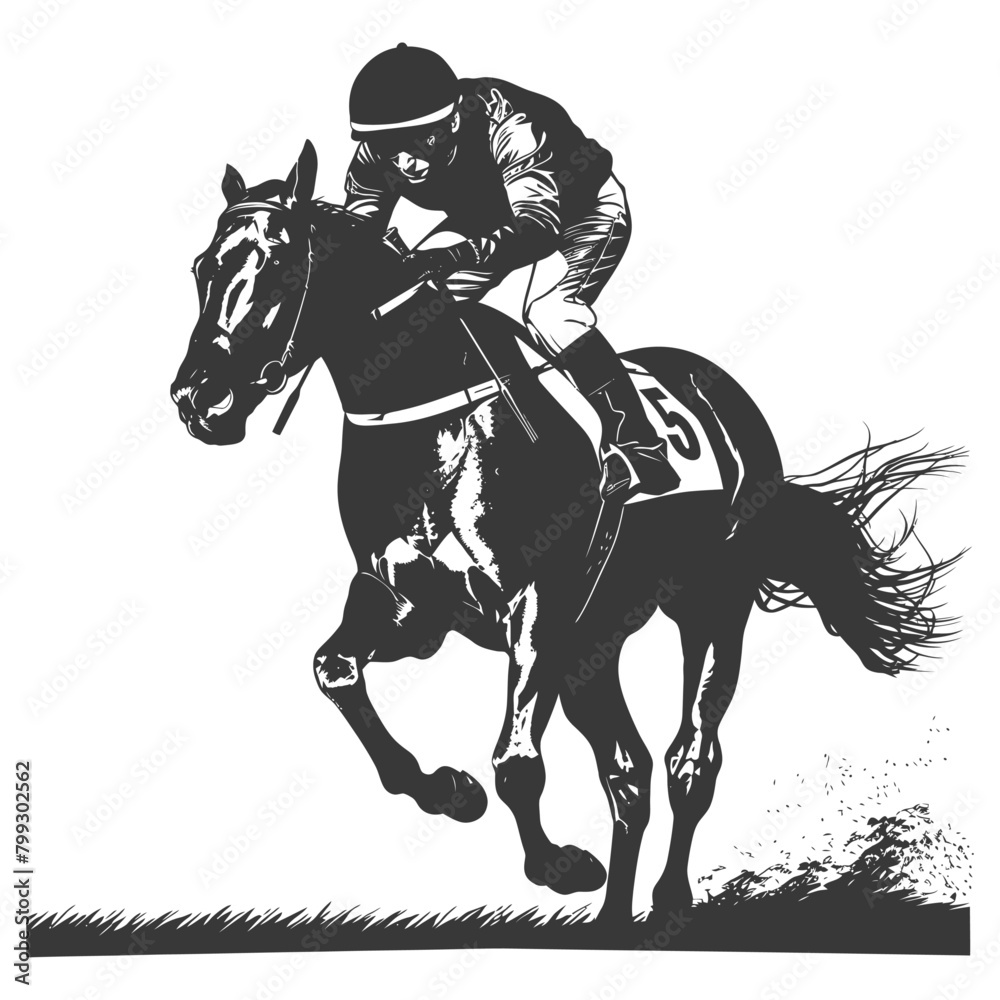 Fototapeta premium Silhouette horse racing sport single man black color only