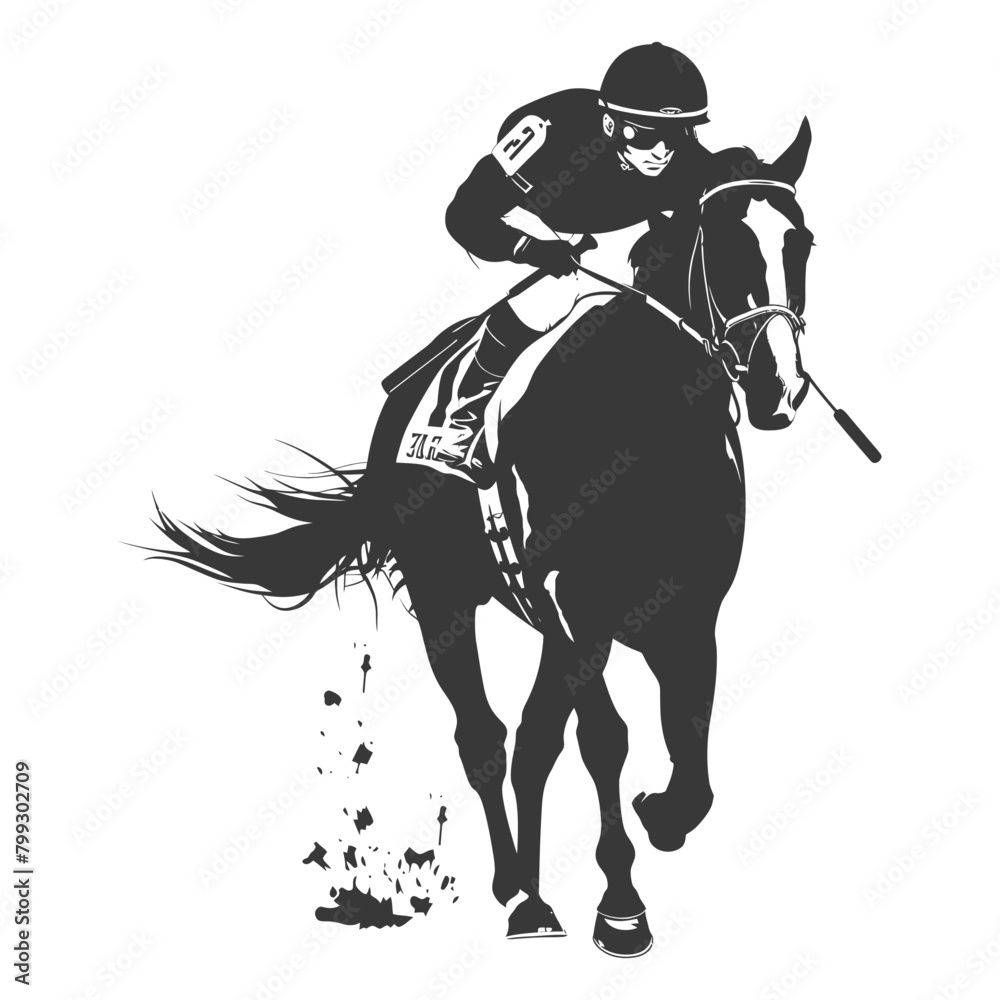 Silhouette horse racing sport single man black color only