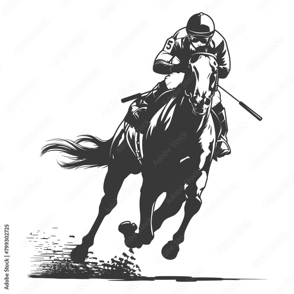 Naklejka premium Silhouette horse racing sport single man black color only
