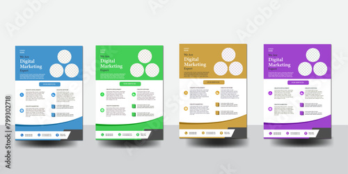 a bundle of 4 templates of a4 flyer. Corporate business flyer template design set with blue, orange,black and white color. marketing, business proposal, cover page, modern template.
