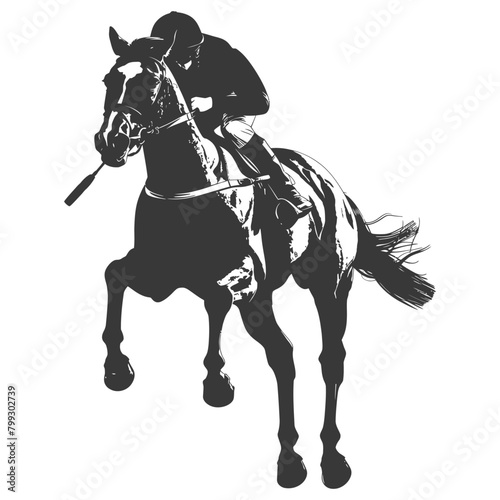 Silhouette horse racing sport single man black color only