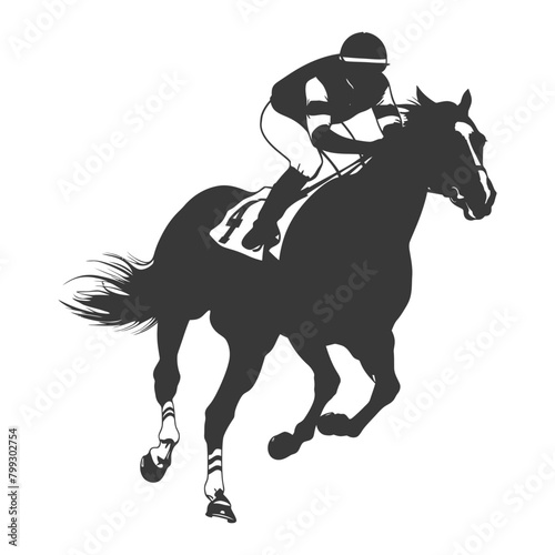 Silhouette horse racing sport single man black color only