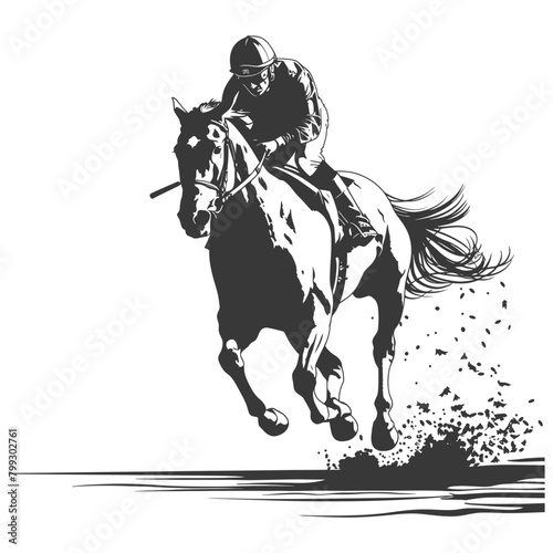 Silhouette horse racing sport single man black color only
