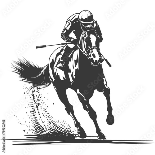 Silhouette horse racing sport single man black color only